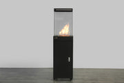 Tovaro fire cube in black steel with glass enclosure
