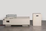 Valdaro fire table in cream with glass wind guard and matching square tank cover