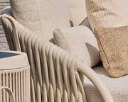Feroli Lounge Collection Camel Sand outdoor lounge sofa set with coffee tables on modern terrace