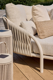 Fiave lounge collection camel sand outdoor sofa set with armchairs and coffee table by pool
