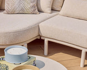 Feroli Lounge Collection Camel Sand outdoor lounge sofa set with coffee tables on modern terrace