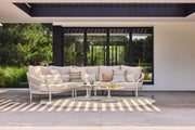 Feroli Lounge Collection Camel Sand outdoor lounge sofa set with coffee tables on modern terrace