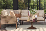 Fiave lounge collection bronze outdoor sofa set with armchairs and coffee table by pool