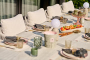 Fiave & Palermo Dining Collection by SUNS featuring Fiave dining chairs and Palermo dining table in Camel Sand finish