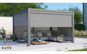 Maranza Manual Deluxe Louvered Pergola 3m x 3m Matt Grey 1x vented panel and 3x screens