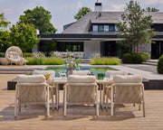 Itza & Palermo Dining Collection outdoor dining table and chairs set on modern terrace