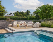 Vivaro Lounge Collection Camel Sand outdoor sofa set with armchairs on modern terrace