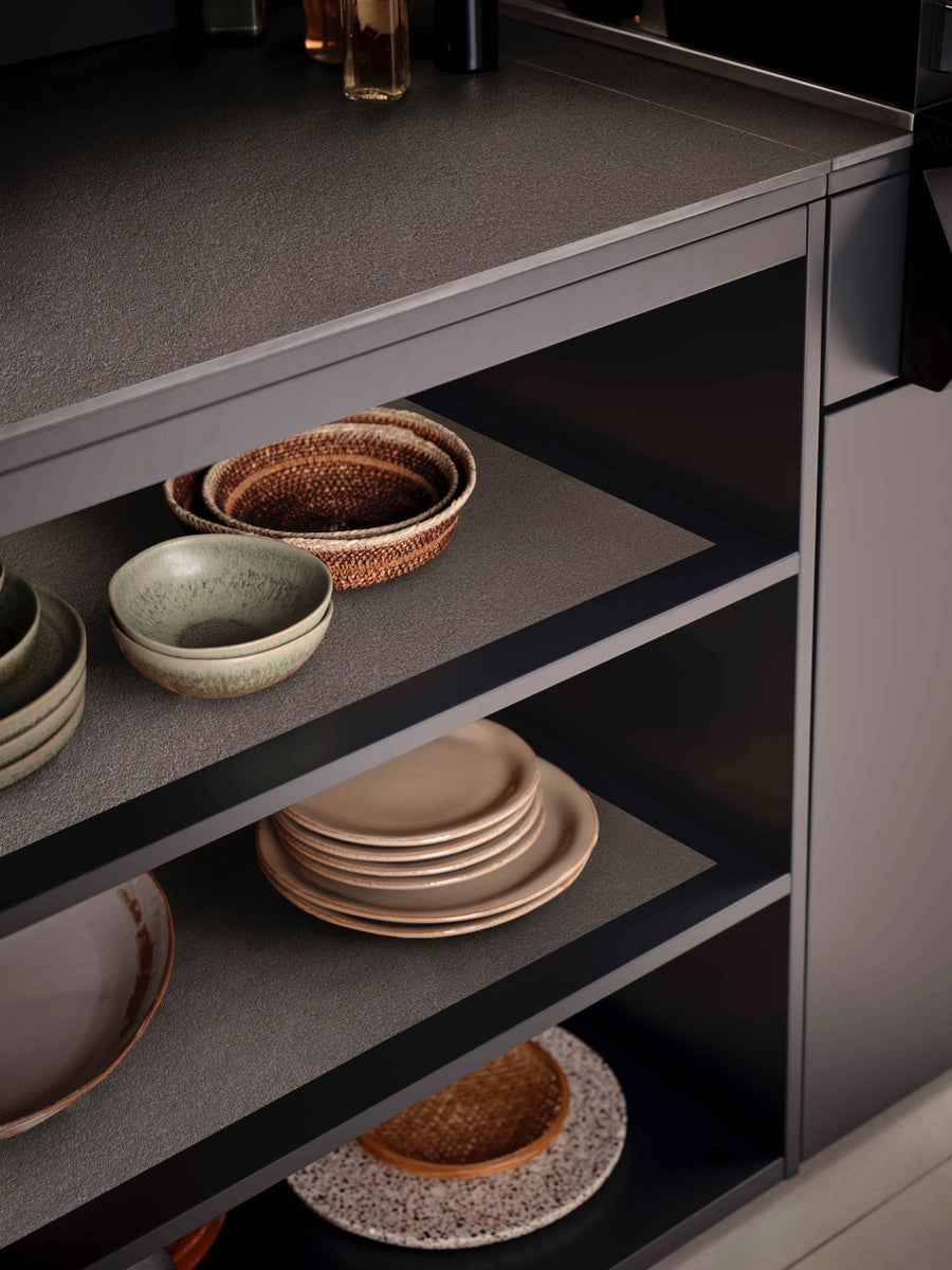 Open shelves in Nero Riverwashed